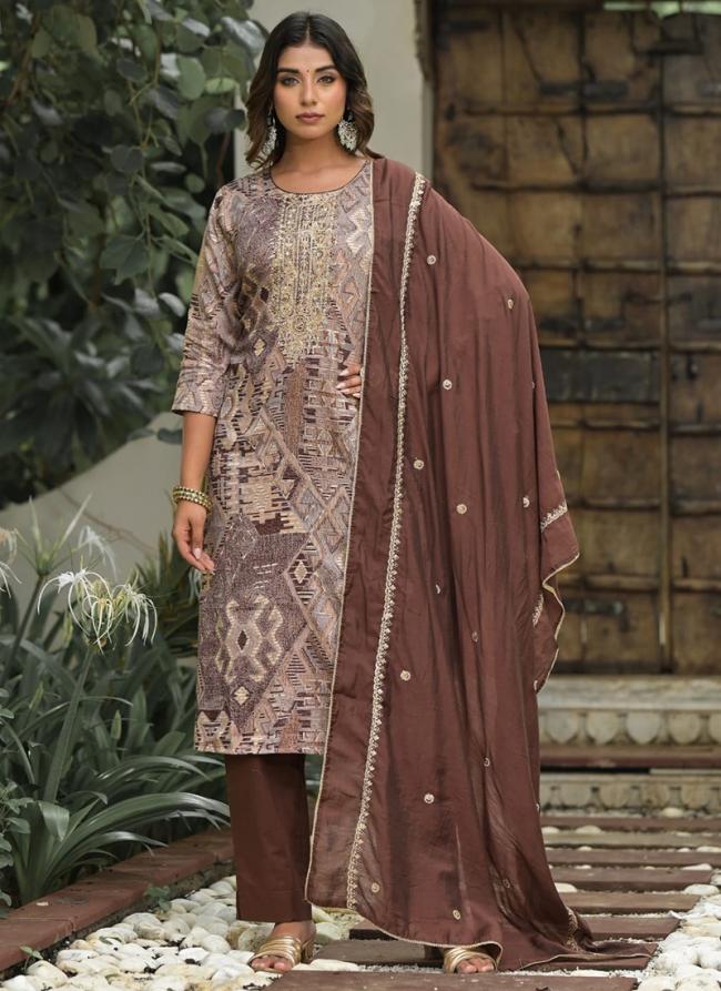 Pure Jam Cotton Brown Casual Wear Printed Salwar Suit